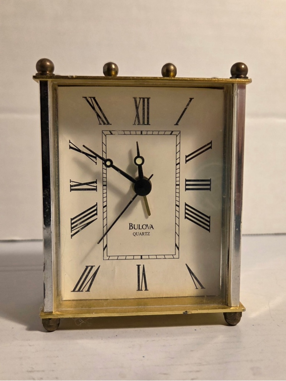 Vintage Bulova  Mantle Desk Brass Clock Missing Handle Untested Alarm